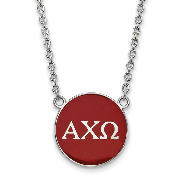 Sterling Rhodium-plate Alpha Chi Omega Large  Enamel Pendant 18" Necklace - Picture 1 of 1